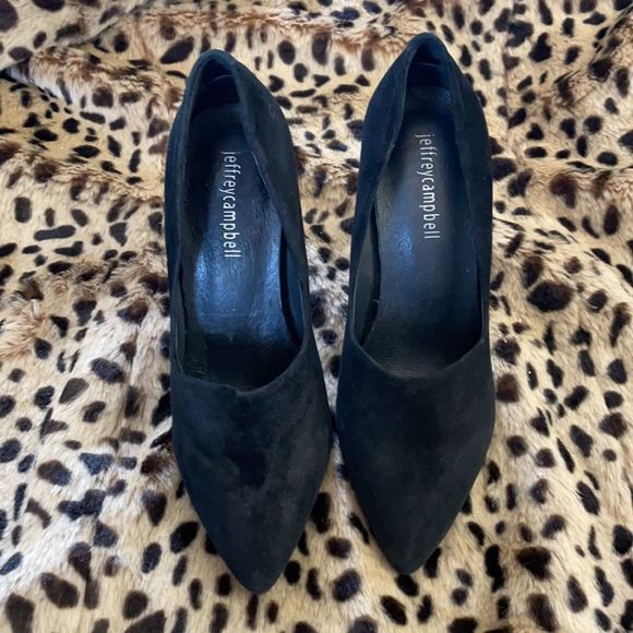 Jeffrey Campbell Geometric suede Heels, Black - Picture 2 of 7